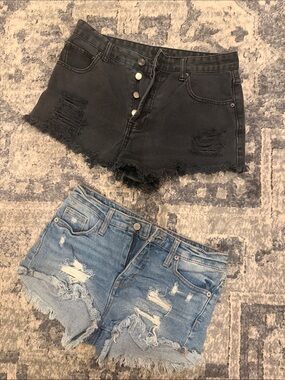 2 pairs of Ripped High-Rise Jean Shorts